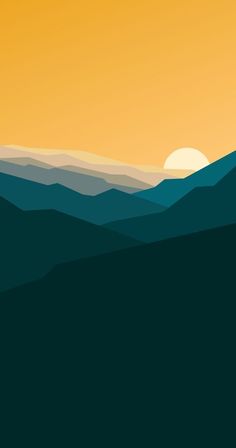 the sun is setting over mountains and hills