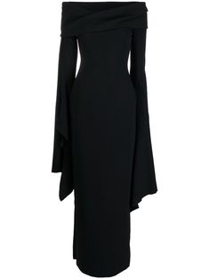 black off-shoulder long sleeves slit detailing maxi Evening Gown Black, Off Shoulder Evening Gown, Black Dresses Classy, Solace London, Off Shoulder Gown, Gown Black, London Outfit, Casual Wedding Dress, فستان سهرة