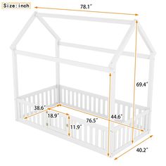 a white wooden bed frame with measurements for the top and bottom part of it,