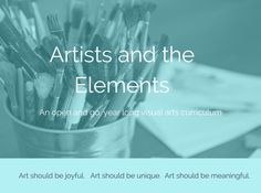 the website for artists and the elements is displayed with an image of paintbrushes in a cup