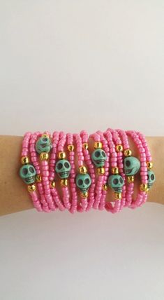 Skull bracelet - layering bracelets - stacking bracelets - friendship bracelet - arm candy - summer jewelry - halloween - bff gift - pink Bracelet set - 15 beaded bracelets in the all set :) The bracelets are 7.5 inches TAKE ADVANTAGE OF COMBINED SHIPPING Only 0.50€ (about 0.60 USD) for adicional item!! Handmade with love :) Trendy Hand Wrapped Jewelry For Festivals, Bohemian Pink Hand Wrapped Friendship Bracelets, Pink Bohemian Jewelry For Friendship, Trendy Festival Bangle Bracelets, Trendy Festival Bangle Bracelet, Fun Festival Bracelets, Adjustable, Adjustable Fun Festival Bracelets, Pink Hand Wrapped Friendship Bracelets For Festivals, Handmade Pink Friendship Bracelets For Beach