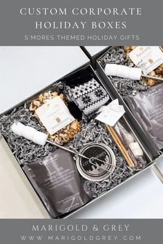 the unique corporate holiday gift box is filled with treats