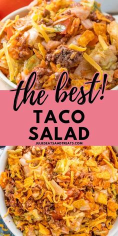 the best taco salad recipe in a white bowl