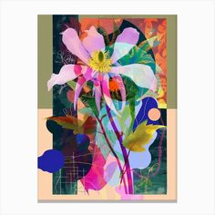 an abstract painting with flowers and leaves