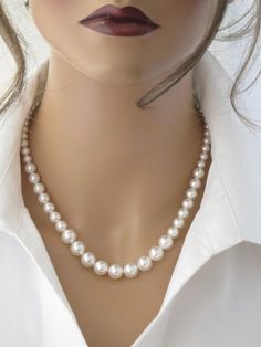 Elegant Beaded Necklaces 16 Inch Length, Elegant 16 Inch Round Pearl Necklace, 16 Inch Round Elegant Pearl Necklace, Elegant Formal Pearl Necklace 16 Inch, Elegant 16 Inch Pearl Necklace For Formal Occasions, Elegant White 16 Inch Pearl Necklace, Elegant 16 Inch Pearl Necklace Gift, Elegant 16-inch Pearl Necklace Gift, Single Strand Beaded Necklaces For Wedding