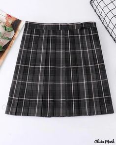 OliviaMark - Academy High-Waisted Plaid Skirt – Premium Uniform Skirt with Pleats – Ideal for School Uniforms Preppy Plaid Mini Skirt For School, School Fitted Plaid Mini Skirt, Plaid Skirted Skort For School, School Uniform Plaid Skort, School Uniform Plaid Skort For School, Fitted Plaid Tennis Skirt For School, Casual Fitted Gingham Skirt, Plaid Mini Skirt Skort For School Uniform, Plaid School Uniform Skort