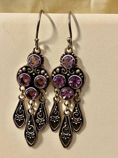 AMETHYST EARRINGS Drop & Dangle 925 Silver 8 Faceted - Etsy Ornate Purple Dangle Earrings, Ornate Purple Dangle Jewelry, Ornate Purple Sterling Silver Earrings, Bohemian Purple Sterling Silver Earrings, Amethyst Dangle Earrings Stamped 925, Handmade Purple Sterling Silver Chandelier Earrings, Purple Dangle Jewelry Stamped 925, Om Pendant, Silver Work