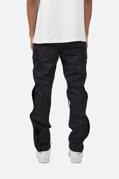 the Snap Zipper II Cargo Pants are designed with an updated relaxed fit throughout, improved, stiffer fabric, with cargo pockets at the side seam, 4 snap closures at the outseam with a zipper underneath the entire length, velcro closure at the leg opening and finished with a built in belt made of self material. details relaxed, tapered fit 100% nylon snaps and zipper at outseam model is 6’1, 140 lbs and wears a size 30 Long Outer, Fuzzy Cardigan, Fall Transition, Fun Pants, Denim Patches, Snow Pants, Pair Of Pants, Grey Hoodie, Pants Black