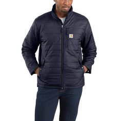 This men's insulated rain jacket helps keep you warm without the bulk. Weighing in at 1.75 ounces, the durable CORDURA® fabric shell is lighter than most tops. It's insulated and quilted for extra comfort, and it features a water-repellent coating that shrugs off light rain and snow. This versatile jacket can be worn with inner or outer layers when the temperature plummets, and it comes equipped with ample pockets. Previously known as the Gilliam Jacket. Features 1.75-ounce, 100% nylon CORDURA® Versatile Jacket, Men Carhartt, Light Rain, Men's Outerwear, Puffy Jacket, Great T Shirts, Carhartt Mens, Workout Jacket, Mens Outerwear