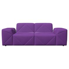 a purple couch sitting on top of a white floor