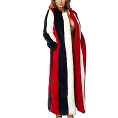 This Multi-Color Long Striped Fur Coat Is Made Of Faux Fur Material And Combined With Fashion Element, Which Touched Smooth And Comfortable. If You Need A Statement Piece For Those Cold Days, This Is It. It Is Perfect For Pairing With Jeans, Skinny Pants, Bodycon Skirts And Boots In Winter. Good For Party, Cocktail, Club And Dating. Chic Red Long Outerwear, Chic Long Red Outerwear, Chic Long Multicolor Outerwear, Chic Multicolor Long Outerwear, Chic Red Fur Coat For Fall, Good For Party, Skirts And Boots, Comfy Jackets, Long Faux Fur Coat