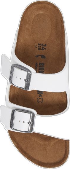 Comfortable White Slides With Leather Footbed, Casual White Slides With Buckle Closure, Adjustable White Slides With Leather Footbed, White Adjustable Slides With Textured Footbed, Adjustable White Slides With Textured Footbed, Comfortable Synthetic Slides With Buckle Closure, White Slip-on Slides With Buckle Closure, Adjustable Round Toe Slides With Cushioned Footbed, Adjustable Cushioned Slides With Round Toe