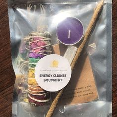 an energy cleanse smudge kit in a bag