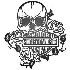 the harley davidson company skull with roses on it's chest and two skulls in the middle