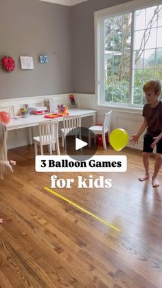 19K views · 19 reactions | 3 fun games to play with balloons! 

1. Balloon volleyball

Just place a piece of painters tape on the floor to be your “net” and play just like you would volleyball. 

2. Balloon tennis 

Keep the tape on the floor and make rackets. We like to just tape thick craft sticks to the back of a paper plate. If you have white paper plates you can have your kids decorate their rackets before. 

3. Keep the balloon off the ground 

Your kids can count how many times in a row they hit the balloon to keep it off the ground and then try to bet their count. Or you can put a song on and challenge your kids to keep the balloons off the ground for the entire song. You also can have your kids play against each other and see who can keep it off the ground the longest. 

Save thes