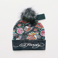 DEADSTOCK ED HARDY BEANIE, STILL WITH TAGS AND ORIGINAL PACKAGING 100% AUTHENTIC, BRAND NEW WITH TAGS. vintage deadstock y2k Ed Hardy beanie hat / Ed Hardy hat / Ed Hardy winter hat / Ed Hardy skully embroidered Ed Hardy logo branding on front, as well as crazy floral and skull print graphic throughout. super thick, warm and cosy  90s Y2K beanie UK AND WORLDWIDE SHIPPING. Trendy Beanie For Streetwear, Trendy Adjustable Beanie For Streetwear, Trendy One-size Hat For Streetwear, Trendy One Size Beanie Cap, Trendy One-size Beanie Cap, One Size Winter Hats For Streetwear, Punk Style Adjustable Beanie Hat, Adjustable Punk Beanie Hat, Trendy Streetwear Beanie One Size Fits Most