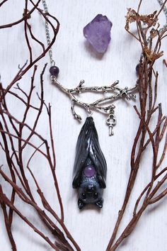 Bat Gothic Necklace, Black Bat Jewelry, Mystic Bat Pendant, Witch Bat Jewelry, Unique Halloween Necklace Vampire Style Necklaces For Halloween Cosplay, Gothic Halloween Costume Necklace, Gothic Pendant Necklace For Halloween, Halloween Gothic Pendant Necklace, Handmade Vampire Style Necklace For Gift, Black Fantasy Jewelry For Costume, Black Fantasy Costume Jewelry, Fantasy Black Costume Jewelry, Handmade Vampire Necklaces For Halloween