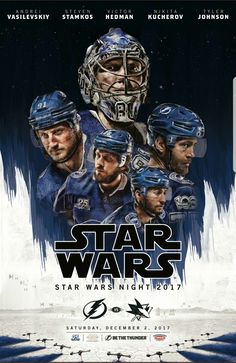 the poster for star wars, featuring hockey players in uniform and helmets on their faces