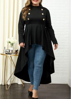 High Low Plus Size Button Detail T Shirt High Low Top Outfit, High Low Tunic, High Low Top, Top Outfit, Swimsuit Dress, Plus Size Kleidung, Fashion Top, Plus Size Top, Online Tops