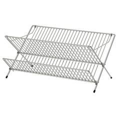 two metal racks with wheels on each side and one is holding the bottom rack for storing items