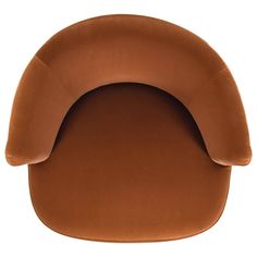 the seat cushion is brown and has a curved back, with a rounded design on it