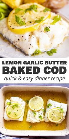 lemon garlic butter baked food in a casserole dish