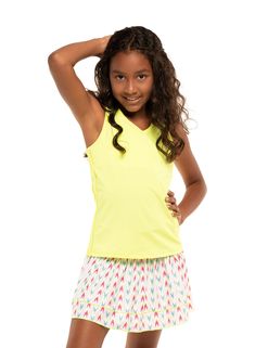 The classic tennis tank gets Lucky’s fun, modern touch. A neon yellow, V-neck tank with a racerback, mesh detailing down the sides and fun neck line cutout details. Yellow Sleeveless Sports Tank Top, Yellow Sleeveless Tank Top For Sports, Yellow Sleeveless Athleisure Top, Playful Stretch Tank Top For Spring, Casual Sleeveless Tank Top For Tennis, Yellow Sporty Racerback Top, Yellow Sleeveless Sporty Tank Top, Sporty Yellow Racerback Top, Sporty Yellow Sleeveless Tank Top