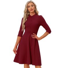 In a timeless classic design, this simple but elegant sheath dress adds to your choice for the upcoming seasons. Stylish and lightweight material easily shows your body curve and elongates your legs. Pair it with heels and you can build a retro elegant look. You can also add a coat/trench coat in fall and winter. Suitable for summer/autumn/spring and many occasions, such as Work, Office, Urban Casual, Coffee Shop, Daily, Date, Business, Formal, Weekend, etc. Red 3/4 Sleeve Dress For Work, Elegant Red Midi Dress With 3/4 Sleeves, Red Midi Dress With 3/4 Sleeves, Solid Color Office Dress With 3/4 Sleeve, Classic Half Sleeve Workwear Dresses, Elegant Red Half Sleeve Midi Dress, Classic Midi Dress With 3/4 Sleeves For Work, Classic 3/4 Sleeve Dress For Work, Classic Dress With 3/4 Sleeves For Work