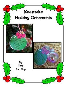 a christmas ornament with the words keepake holiday ornaments written on it and an ornament