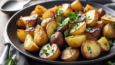 a plate full of cooked potatoes with parsley on top