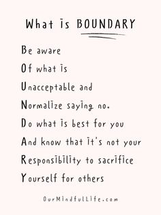 a poem written in black and white with the words, what is boundary be aware of what is unacceptable and normalize saying no - do what is best for you