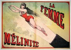 an advertisement for melinte perfume with a woman in red swimsuit flying through the air