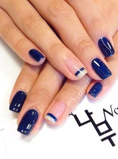 Celebrate the Fourth in a more understated way with this blue mani with accent nail that is french tipped lined with blue. Blue Gel Nails, Nails 2017, Unghie Nail Art, Korean Nail Art, Blue Nail Art, Nails Blue, Super Nails, Blue Nail, Ideas Nails