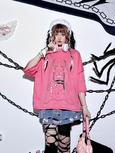 This price is for a T-shirt only, others are not included.   	 		 			Size 			Free Size 		 		 			Shoulders 			72 		 		 			Bust 			130 		 		 			Sleeve Length 			20 		 		 			Full Length 			65 Harajuku Style Crew Neck Top For Summer, Oversized Harajuku T-shirt With Crew Neck, Spring Harajuku Tops With Letter Print, Spring Harajuku Letter Print Tops, Harajuku Short Sleeve Tops For Streetwear, Harajuku Short Sleeve Streetwear Top, Harajuku Style Short Sleeve Streetwear Top, Harajuku Style Graphic Print Tops For Spring, Harajuku Style Short Sleeve Summer Tops