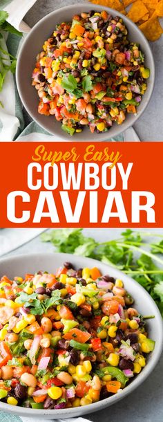 this cowboy caviar salad is loaded with beans, corn and cilantro