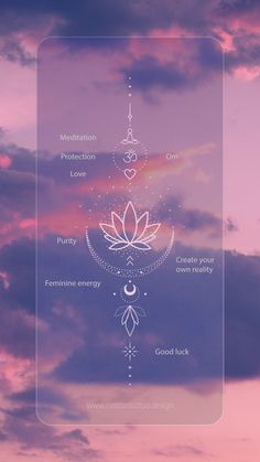 the seven chakras in front of a purple sky with clouds and pink hues