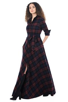 They made flannel look like 20% better. Cotton Flannel Plaid Maxi Shirt-dress | eShakti Skirts Design, Flannel Shirt Outfit, Denim Ootd, Skater Dresses, Skirt Design, Women's Summer Fashion, Cotton Flannel, Flannel Shirt