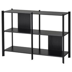 a black shelf with three shelves on each side