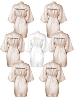 PRICES MAY VARY. Stylish Combination: there are 7 pieces of wedding party satin robes in the package, including 1 piece of bride satin robe and 6 pieces of bridesmaids robes; Enough quantity and stylish color can meet your needs for a wedding party; They can also serve as nice gifts for your female friends Well Designed: the wedding party sleepwear are designed with the word on the back, which are elegant and stylish; The bride robes are embroidered with words [Bride], while the bridesmaids robe Embroidery Bride, Bride Kimono, Satin Bridesmaids Robes, Bridesmaids Robes, Bridesmaid Kimono, Bridesmaid Satin, Satin Robes, Embroidered Robes, Bridesmaid Dressing Gowns