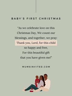 a baby's first christmas card with an image of a man and woman sitting on the floor