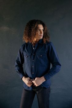 Duck Canvas Weekday Western in Navy Blue Richter Goods | Made by us in the U.S. Texas Man, Pearl Snap Shirt, Red Pearl, Canvas Easy, Duck Canvas, San Antonio Texas, Good American, American Made, Modern Fit