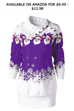 ANJUNIE Fashion Christmas Hoodies Women Snowflake Printed Tops Cowl Neck Sweatshirt Blouse ◆ AVAILABLE ON AMAZON FOR: $9.49 - $12.98 ◆ ♫♫size: Our size is based on Asians. It is recommended that you choose one or two larger size than you usually wear.♫♫Logistics:We shipped the product from China and it usuallly will take about 10 to 28 working days to arrive. We will try our best to ship it faster to you. If you have any questions about logistics, you can contact us,we will be happy to solve it Purple Santa, Fashion Christmas, Cowl Neck Sweatshirt, Women Long Sleeve Dress, Tunic Sweatshirt, Dresses Xxl, Festival Tops, Christmas Hoodies, Cheap Fashion