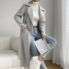 Shein Outfits, Women Overcoat, Looks Chic, Professional Outfits, Casual Coat, Business Casual Outfits, Work Attire