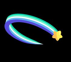 a blue, green and yellow streamer with a star on the end in front of a black background