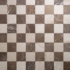 Sierra Tile & Stone Checkered Mosaic Tile, Marbled Checkered Floors, Moody Backsplash Tile, Checkered Bathroom Floor Tile, Porcelain Checkered Floor, Brown Checkerboard Floor, Limestone Checkered Floor, Marble Flooring Bedroom, Brown And White Checkered Floor