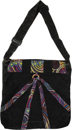 A square bohemian bag in black stonewash cotton. This handmade bag is characterized by bohemian print straps rising like arches to the center and coming together in a wooden ring. #tlb #bohogift #bohemianfashion #Handmade #BohemianBag #CrossBodyBag #Handmadehandbag Cheap Black Bohemian Shoulder Bag, Adjustable Rectangular Bag For Festival, Adjustable Rectangular Bags For Festival, Festival Rectangular Bag With Adjustable Straps, Bohemian Cotton Bag With Adjustable Strap, Bohemian Festival Bags With Adjustable Straps, Black Cotton Hobo Bag With Adjustable Strap, Black Rectangular Cotton Hobo Bag, Black Bohemian Hobo Bag