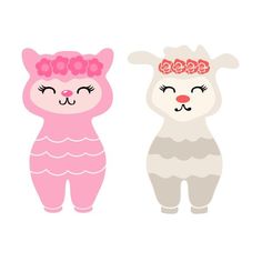 two llamas with pink bows on their heads are standing next to each other