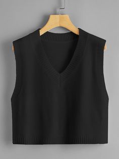 Black Casual   Acrylic Plain  Embellished Slight Stretch Spring/Fall Women Knitwear Cheap Casual Crew Neck Vest, Crop Sweater Vest H&m, Black Gilet Fit, Cheap Solid Color Ribbed Vest, Cheap Casual Crop Top Vest, Cheap Fitted Black Sweater Vest, Cheap Black Tank Sweater Vest, Cheap Ribbed Sleeveless Sweater Vest, Cheap Sleeveless Sweater Vest