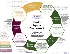 another great eg with examples of how health equity may be realised through action Job Inspiration, Social Capital, Media Influence, Social Environment, Physical Environment, Health Careers