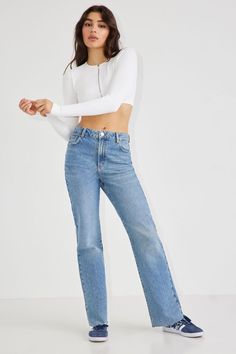 '90s Straight Jean - Beta Blue, Beta Blue Blue Garage, Straight Leg Jeans Outfits, Clothes For Fall, Teen Style, Summer Inspo, May Flowers, Summer Styles, Sherpa Jacket